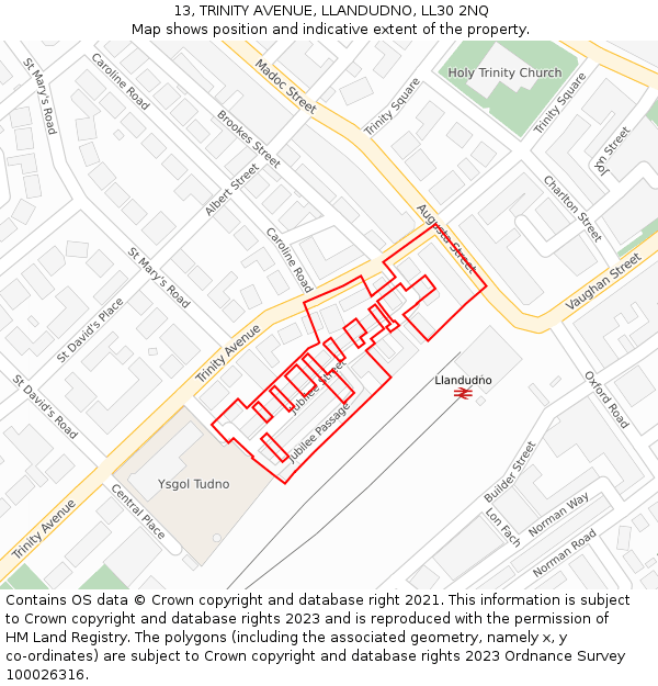 13, TRINITY AVENUE, LLANDUDNO, LL30 2NQ: Location map and indicative extent of plot