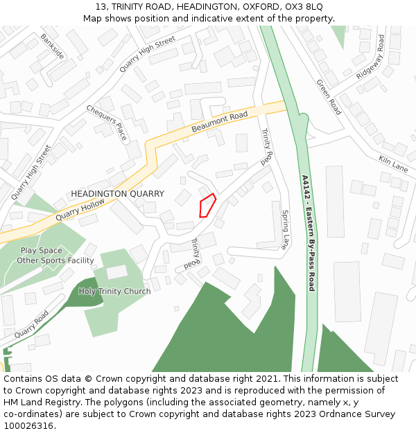 13, TRINITY ROAD, HEADINGTON, OXFORD, OX3 8LQ: Location map and indicative extent of plot