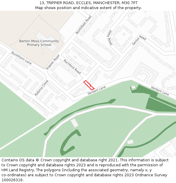 13, TRIPPIER ROAD, ECCLES, MANCHESTER, M30 7PT: Location map and indicative extent of plot