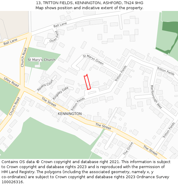 13, TRITTON FIELDS, KENNINGTON, ASHFORD, TN24 9HG: Location map and indicative extent of plot