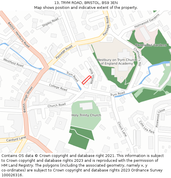 13, TRYM ROAD, BRISTOL, BS9 3EN: Location map and indicative extent of plot