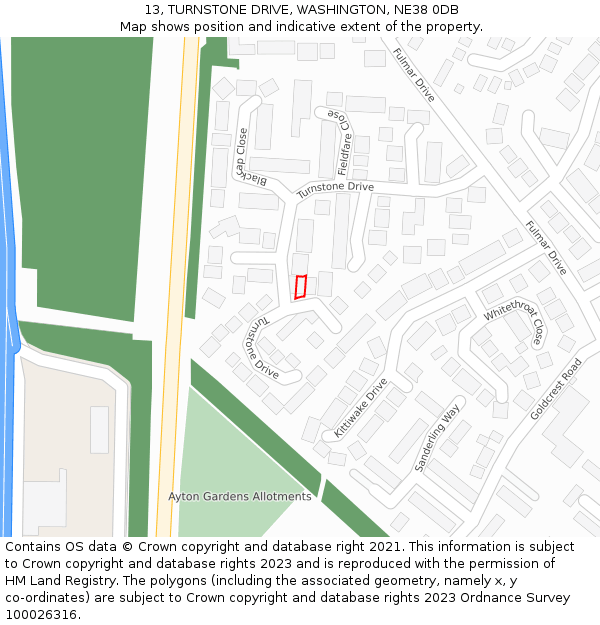 13, TURNSTONE DRIVE, WASHINGTON, NE38 0DB: Location map and indicative extent of plot