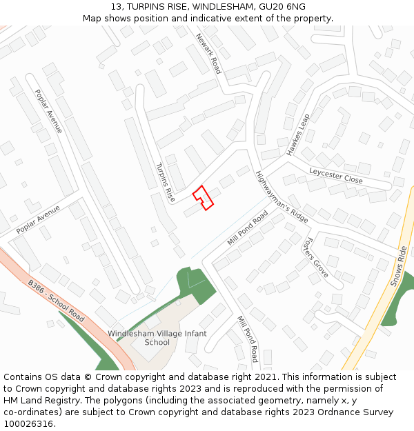 13, TURPINS RISE, WINDLESHAM, GU20 6NG: Location map and indicative extent of plot