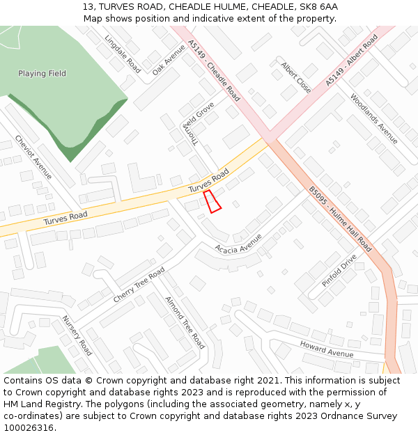 13, TURVES ROAD, CHEADLE HULME, CHEADLE, SK8 6AA: Location map and indicative extent of plot