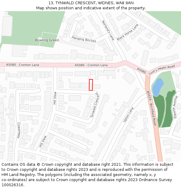 13, TYNWALD CRESCENT, WIDNES, WA8 9AN: Location map and indicative extent of plot