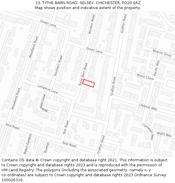 13, TYTHE BARN ROAD, SELSEY, CHICHESTER, PO20 0AZ: Location map and indicative extent of plot