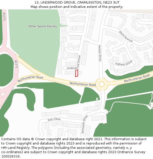 13, UNDERWOOD GROVE, CRAMLINGTON, NE23 3UT: Location map and indicative extent of plot