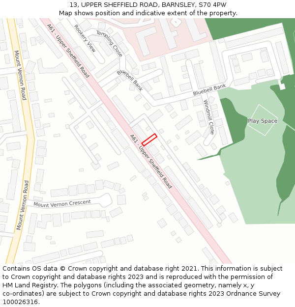 13, UPPER SHEFFIELD ROAD, BARNSLEY, S70 4PW: Location map and indicative extent of plot