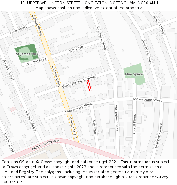 13, UPPER WELLINGTON STREET, LONG EATON, NOTTINGHAM, NG10 4NH: Location map and indicative extent of plot