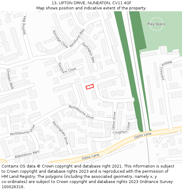 13, UPTON DRIVE, NUNEATON, CV11 4GF: Location map and indicative extent of plot