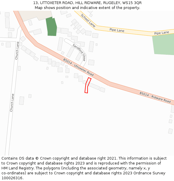 13, UTTOXETER ROAD, HILL RIDWARE, RUGELEY, WS15 3QR: Location map and indicative extent of plot