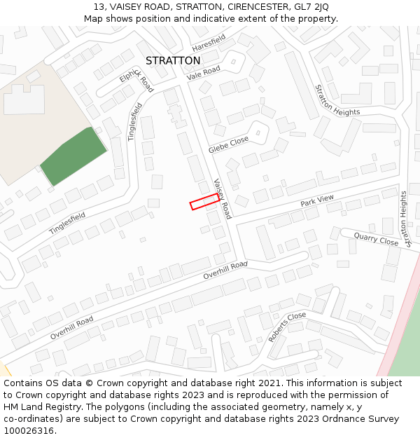 13, VAISEY ROAD, STRATTON, CIRENCESTER, GL7 2JQ: Location map and indicative extent of plot