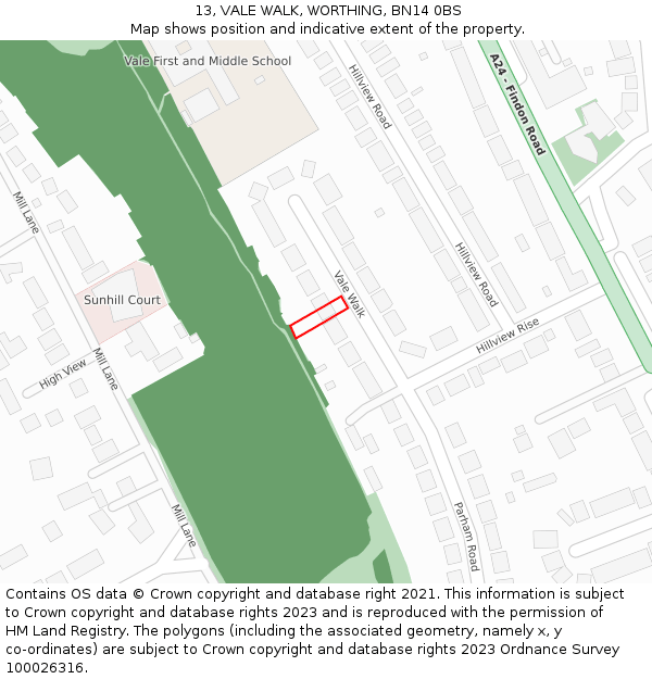 13, VALE WALK, WORTHING, BN14 0BS: Location map and indicative extent of plot