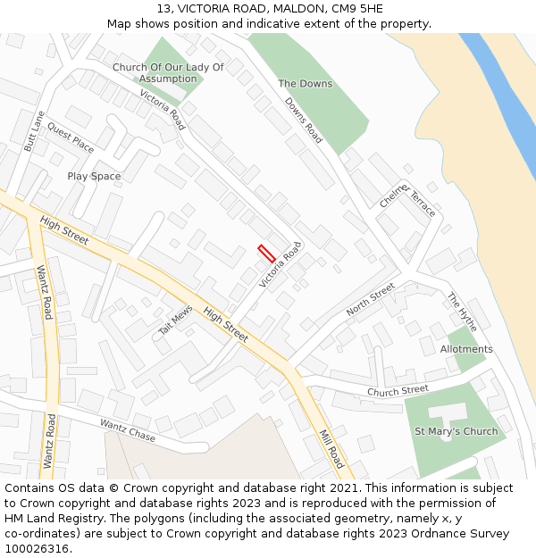 13, VICTORIA ROAD, MALDON, CM9 5HE: Location map and indicative extent of plot