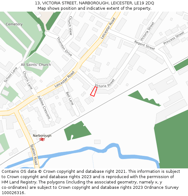 13, VICTORIA STREET, NARBOROUGH, LEICESTER, LE19 2DQ: Location map and indicative extent of plot