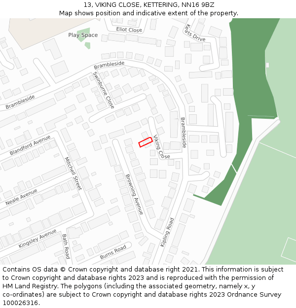 13, VIKING CLOSE, KETTERING, NN16 9BZ: Location map and indicative extent of plot