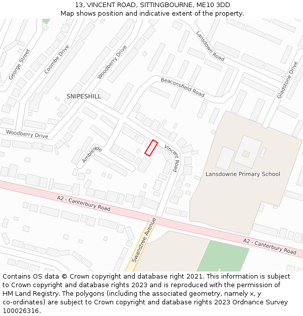 13, VINCENT ROAD, SITTINGBOURNE, ME10 3DD: Location map and indicative extent of plot