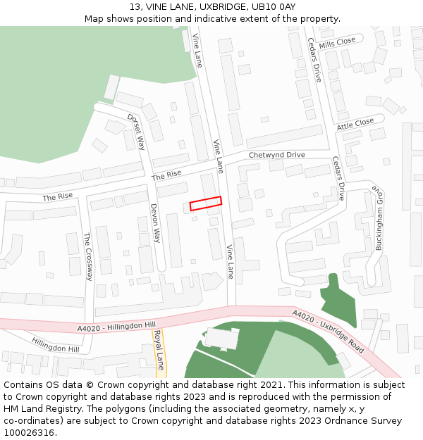 13, VINE LANE, UXBRIDGE, UB10 0AY: Location map and indicative extent of plot