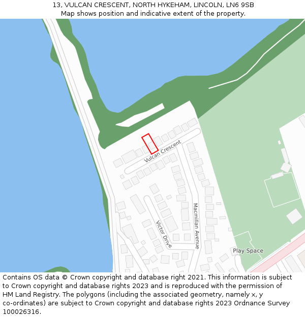 13, VULCAN CRESCENT, NORTH HYKEHAM, LINCOLN, LN6 9SB: Location map and indicative extent of plot