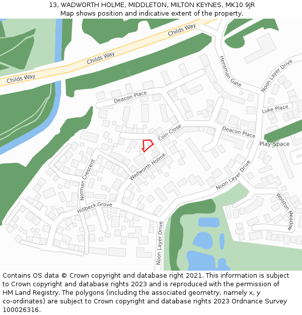 13, WADWORTH HOLME, MIDDLETON, MILTON KEYNES, MK10 9JR: Location map and indicative extent of plot