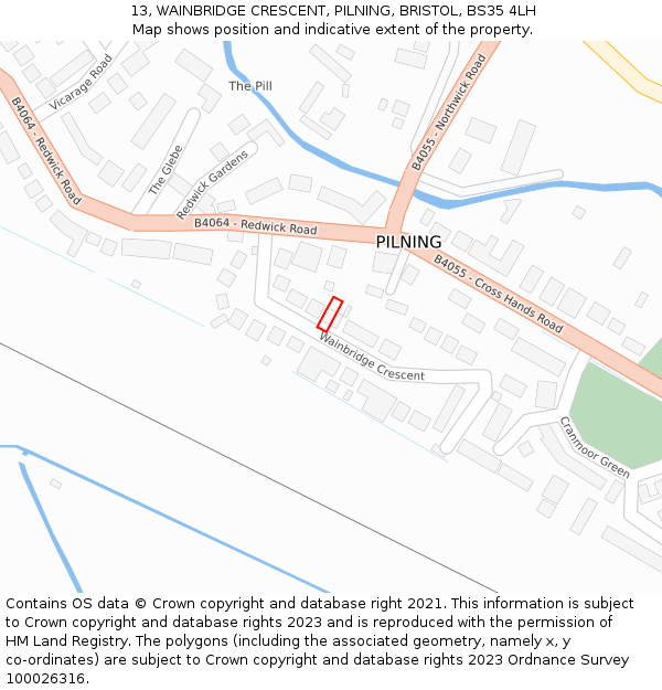 13, WAINBRIDGE CRESCENT, PILNING, BRISTOL, BS35 4LH: Location map and indicative extent of plot