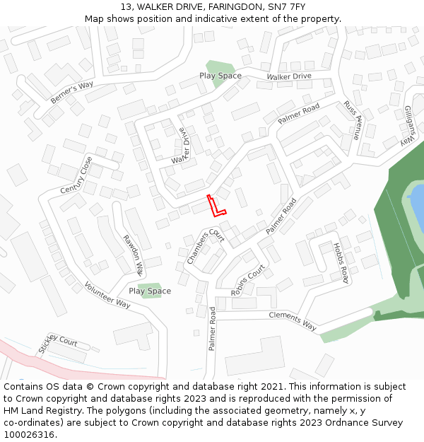 13, WALKER DRIVE, FARINGDON, SN7 7FY: Location map and indicative extent of plot