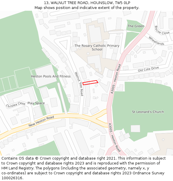 13, WALNUT TREE ROAD, HOUNSLOW, TW5 0LP: Location map and indicative extent of plot