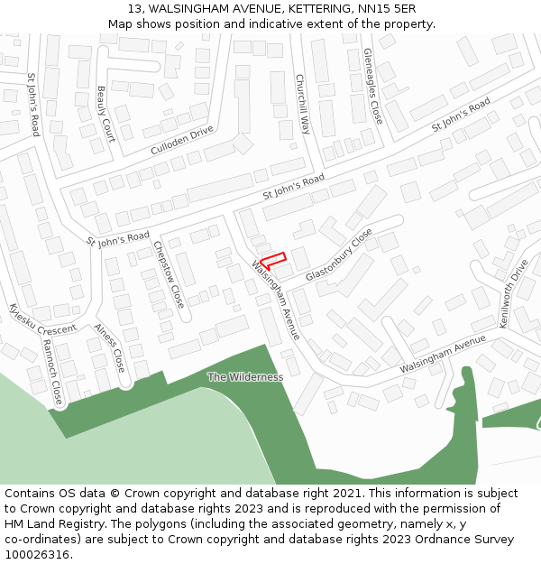 13, WALSINGHAM AVENUE, KETTERING, NN15 5ER: Location map and indicative extent of plot