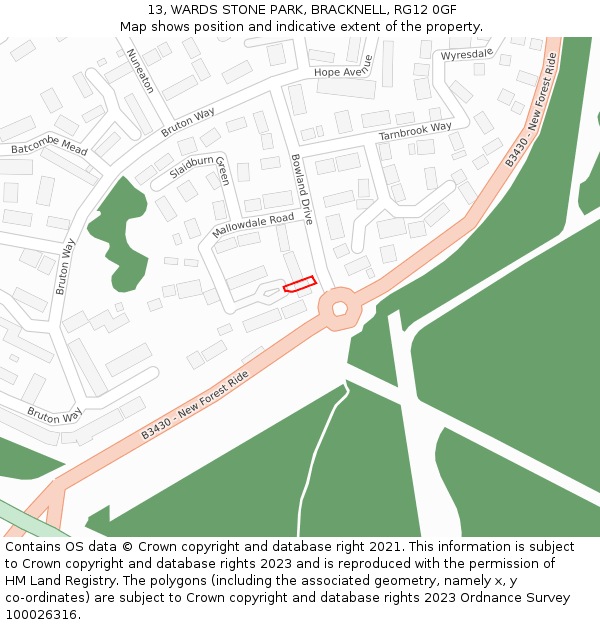 13, WARDS STONE PARK, BRACKNELL, RG12 0GF: Location map and indicative extent of plot