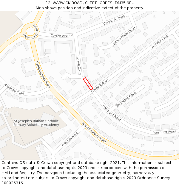 13, WARWICK ROAD, CLEETHORPES, DN35 9EU: Location map and indicative extent of plot