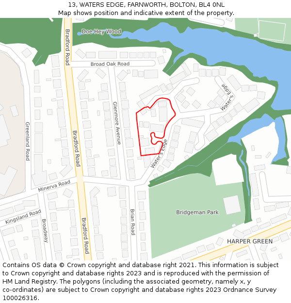 13, WATERS EDGE, FARNWORTH, BOLTON, BL4 0NL: Location map and indicative extent of plot