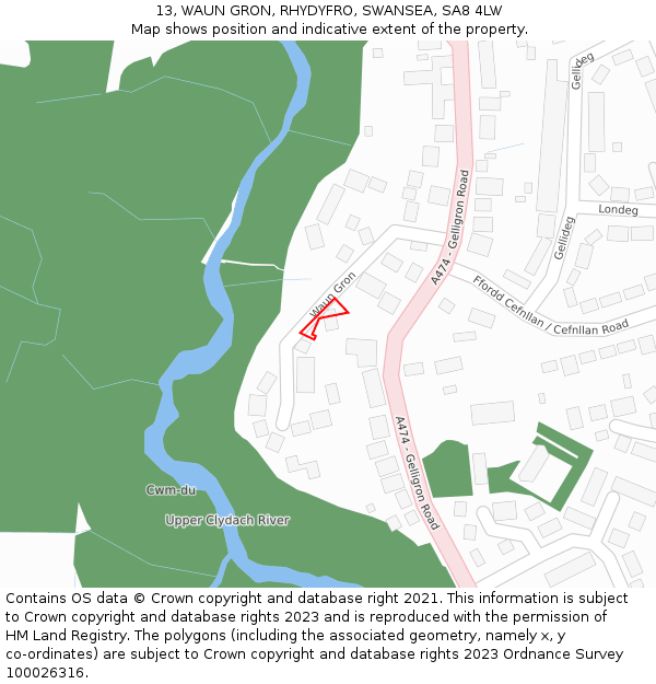 13, WAUN GRON, RHYDYFRO, SWANSEA, SA8 4LW: Location map and indicative extent of plot
