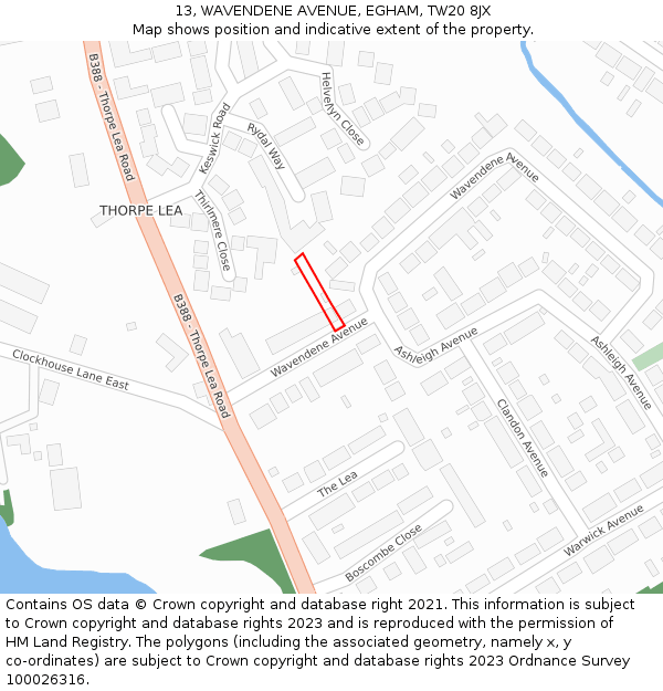 13, WAVENDENE AVENUE, EGHAM, TW20 8JX: Location map and indicative extent of plot
