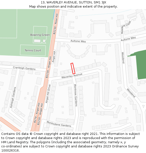 13, WAVERLEY AVENUE, SUTTON, SM1 3JX: Location map and indicative extent of plot