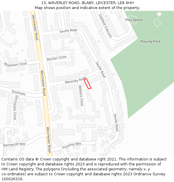 13, WAVERLEY ROAD, BLABY, LEICESTER, LE8 4HH: Location map and indicative extent of plot