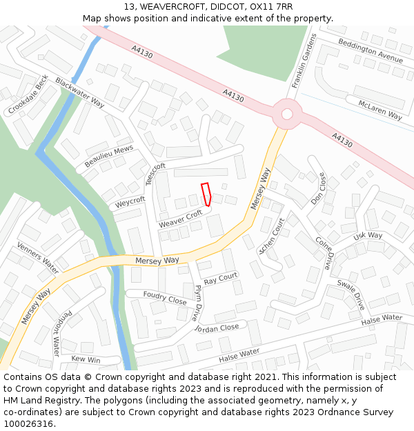 13, WEAVERCROFT, DIDCOT, OX11 7RR: Location map and indicative extent of plot