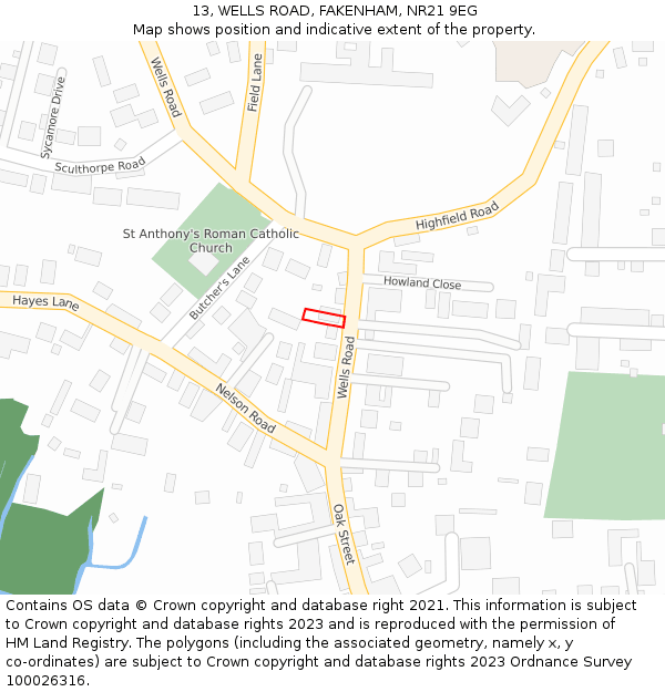 13, WELLS ROAD, FAKENHAM, NR21 9EG: Location map and indicative extent of plot