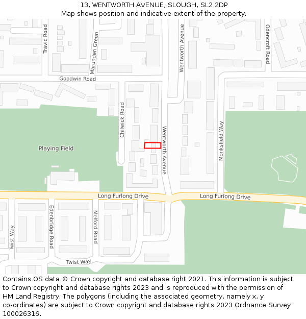 13, WENTWORTH AVENUE, SLOUGH, SL2 2DP: Location map and indicative extent of plot