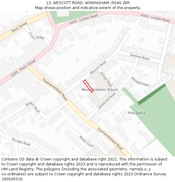 13, WESCOTT ROAD, WOKINGHAM, RG40 2ER: Location map and indicative extent of plot