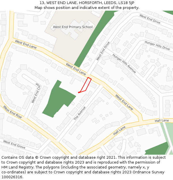 13, WEST END LANE, HORSFORTH, LEEDS, LS18 5JP: Location map and indicative extent of plot