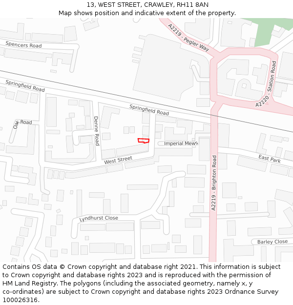 13, WEST STREET, CRAWLEY, RH11 8AN: Location map and indicative extent of plot