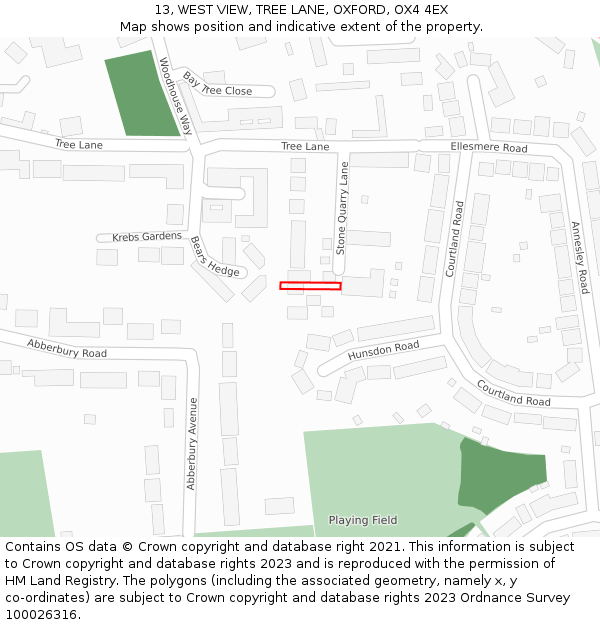 13, WEST VIEW, TREE LANE, OXFORD, OX4 4EX: Location map and indicative extent of plot