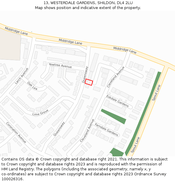 13, WESTERDALE GARDENS, SHILDON, DL4 2LU: Location map and indicative extent of plot