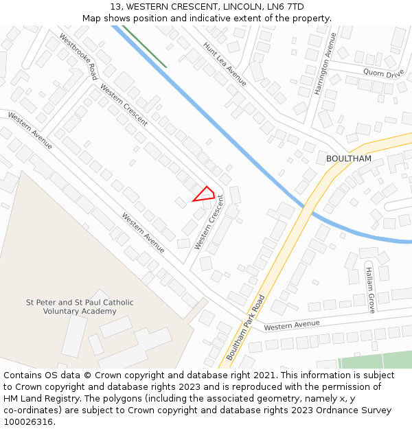 13, WESTERN CRESCENT, LINCOLN, LN6 7TD: Location map and indicative extent of plot