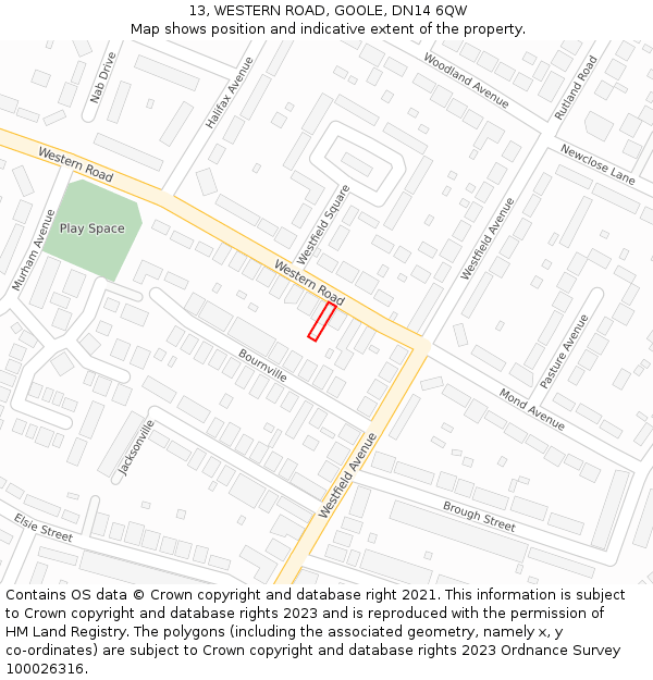 13, WESTERN ROAD, GOOLE, DN14 6QW: Location map and indicative extent of plot