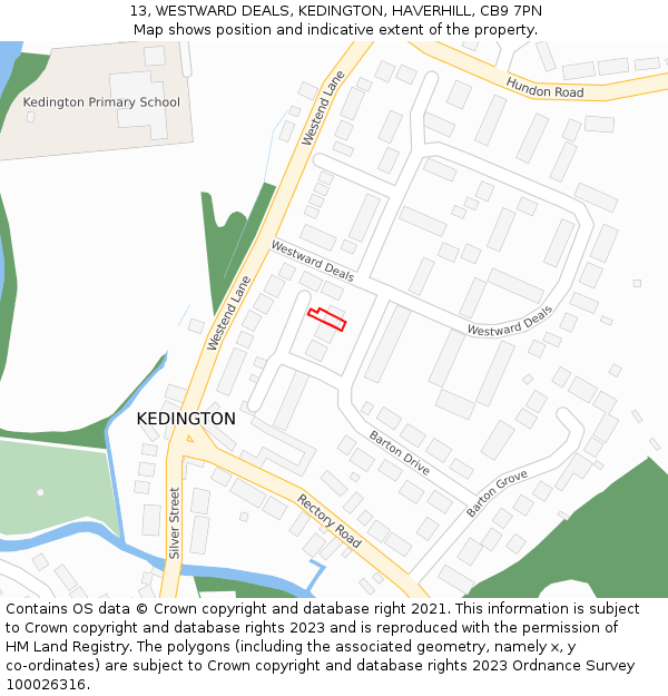 13, WESTWARD DEALS, KEDINGTON, HAVERHILL, CB9 7PN: Location map and indicative extent of plot