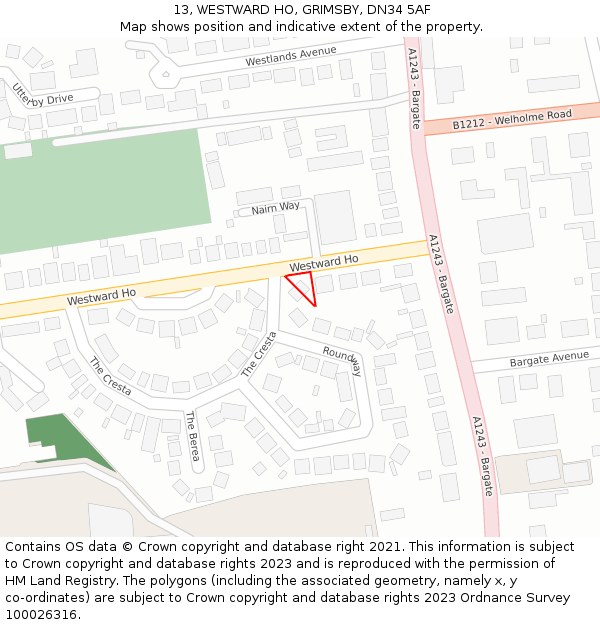 13, WESTWARD HO, GRIMSBY, DN34 5AF: Location map and indicative extent of plot