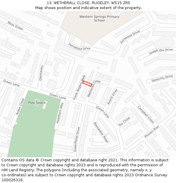 13, WETHERALL CLOSE, RUGELEY, WS15 2RS: Location map and indicative extent of plot