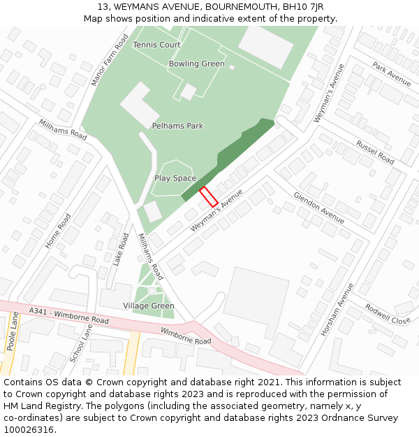 13, WEYMANS AVENUE, BOURNEMOUTH, BH10 7JR: Location map and indicative extent of plot