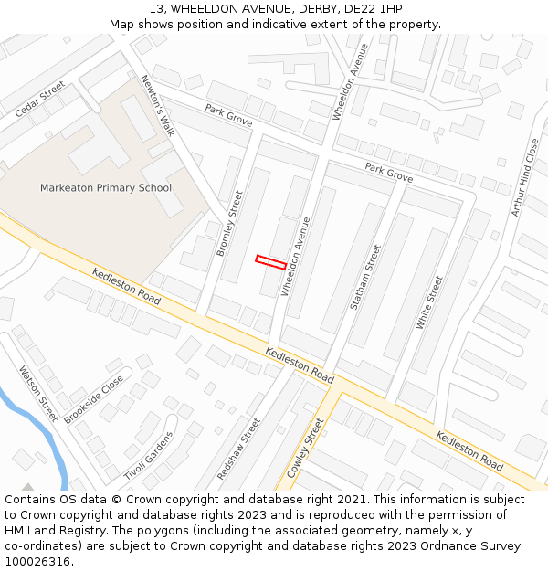 13, WHEELDON AVENUE, DERBY, DE22 1HP: Location map and indicative extent of plot